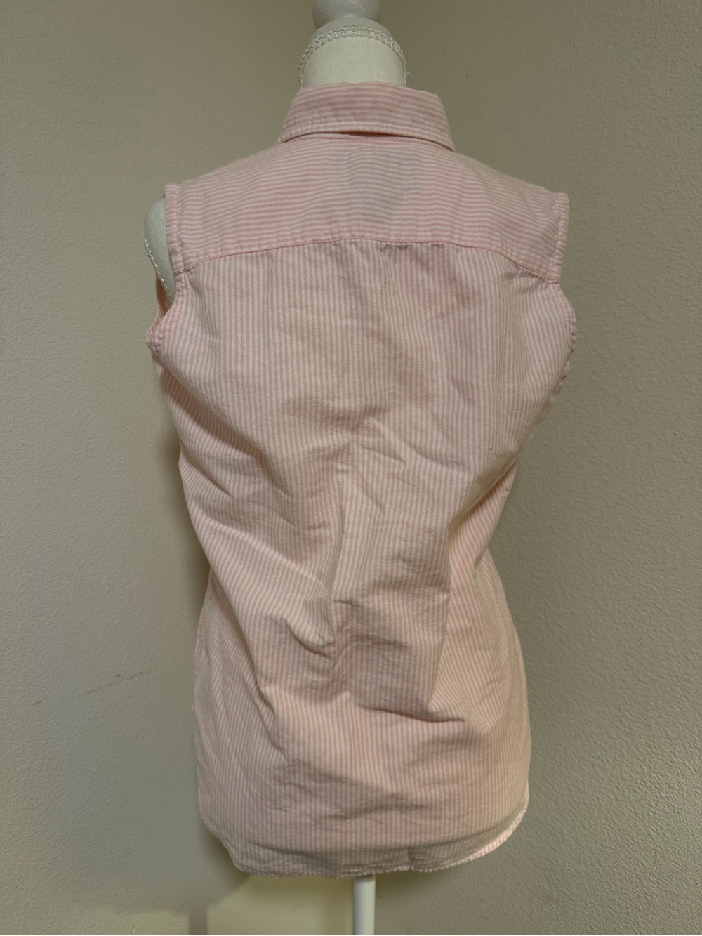 Ralph Lauren Pink and White Striped Button-Down Sleeveless Collared Pony Shirt - Picture 7 of 7